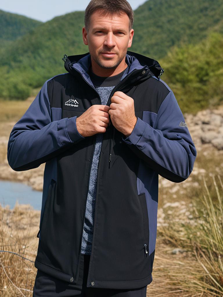 Versatile men's Roderik hooded outdoor jacket, all-weather, windproof & water-resistant for active use.