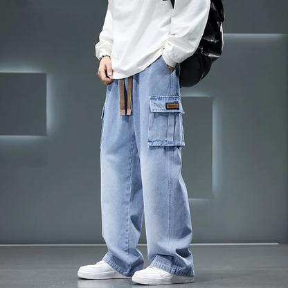 Men's vintage wash Rogue Cargo Pants featuring drawstring waist & multiple cargo pockets for versatile casual wear.