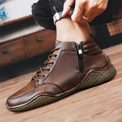 Casual men's dark brown ankle boots, comfortable & stylish for everyday fashion.