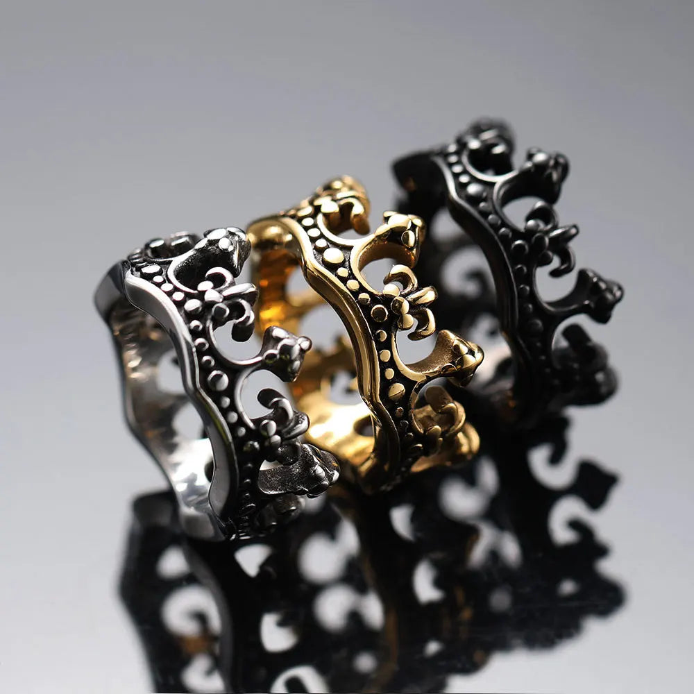 Vintage men's royal crown ring, Kingmaker Edition. Stainless steel statement ring with antique finish.