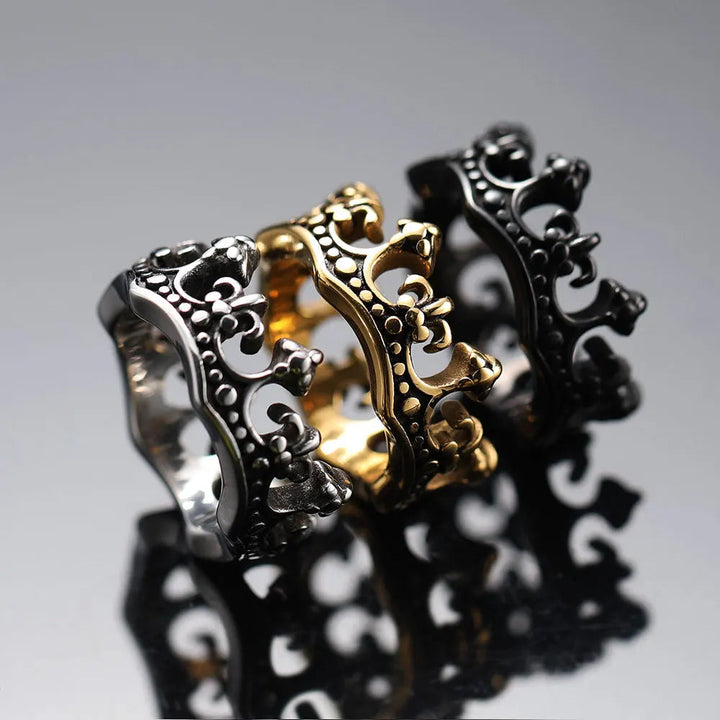 Vintage men's royal crown ring, Kingmaker Edition. Stainless steel statement ring with antique finish.
