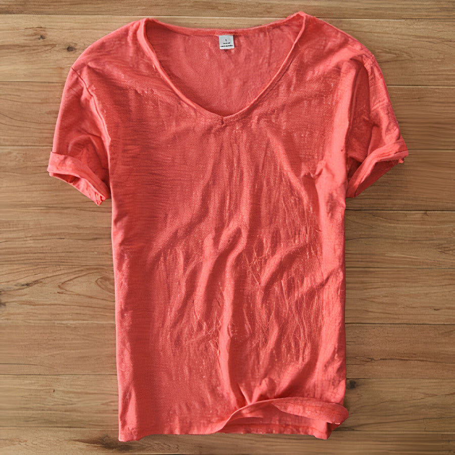 Relaxed fit men's V-neck summer tee, Ruben, with soft feel. Perfect for casual style, vacation & comfort.