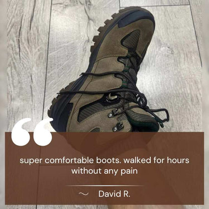 Men's high-top hiking boots providing ankle support, suited for long trail adventures.