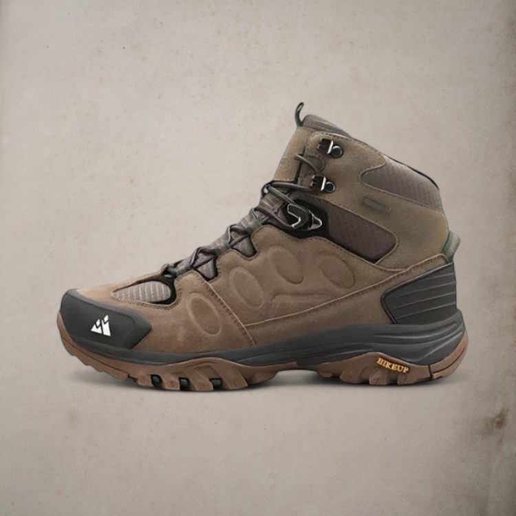 Front view of men's sturdy blue hiking boots, great for various outdoor terrains and adventures.