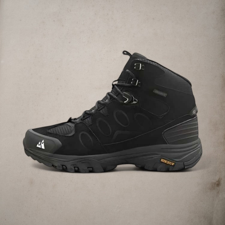 Angled view of men's all-weather hiking boots, ready for any outdoor challenge or adventure.