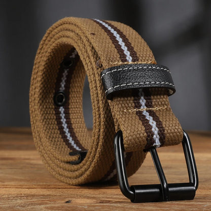 Stylish men's canvas belt, a versatile and durable accessory for everyday fashion. Great for casual wear.