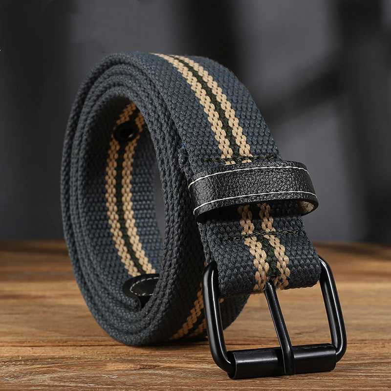 Durable men's military-style canvas belt, rugged and adjustable, ideal for everyday practical wear.