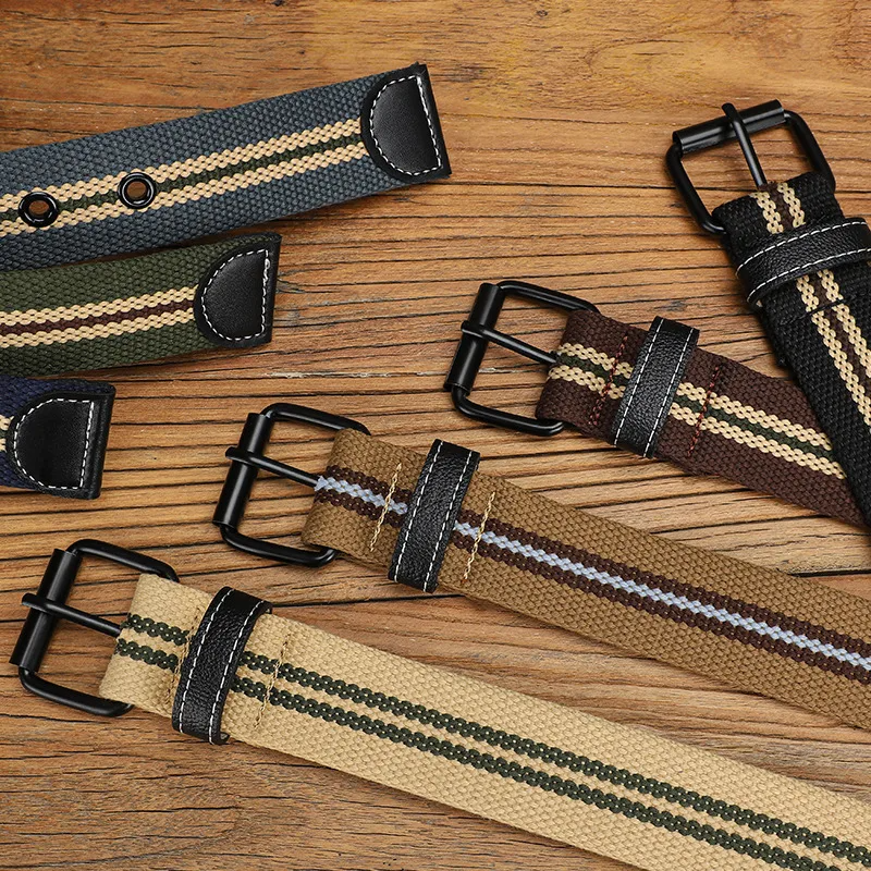 Rugged men's canvas belt for everyday wear, a tough and adjustable fashion accessory.
