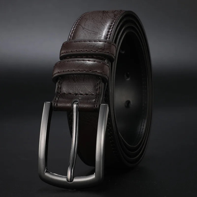 Durable men's genuine cowhide leather belt, perfect for everyday wear, featuring a robust gunmetal buckle.