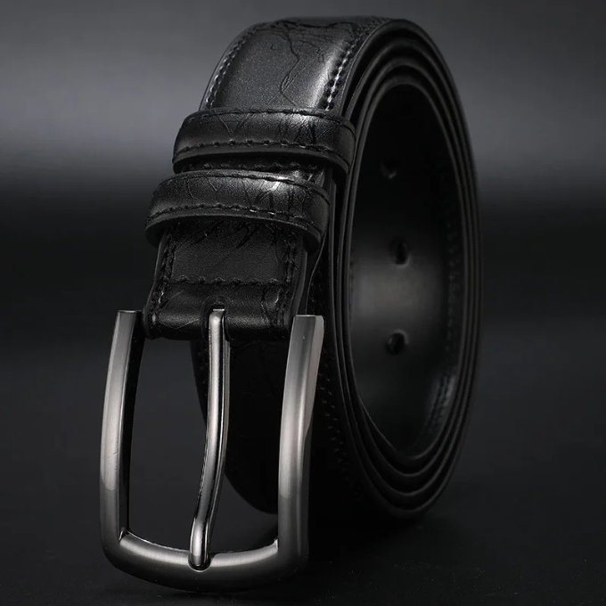 Textured genuine cowhide leather belt for men, featuring a sturdy gunmetal buckle for a rugged, timeless look.