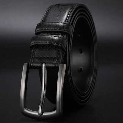 Textured genuine cowhide leather belt for men, featuring a sturdy gunmetal buckle for a rugged, timeless look.
