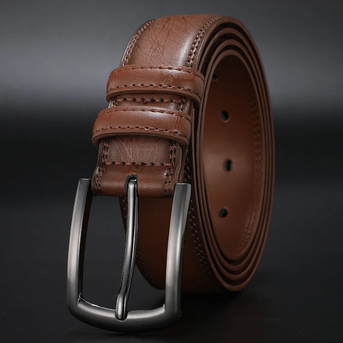 Men's durable cowhide leather belt, perfect for rugged fashion and everyday use, with a gunmetal buckle.