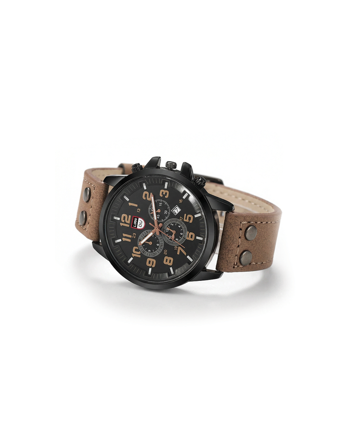 Men's rugged cowhide leather watch with durable leather strap, classic analog display. Perfect for everyday wear.