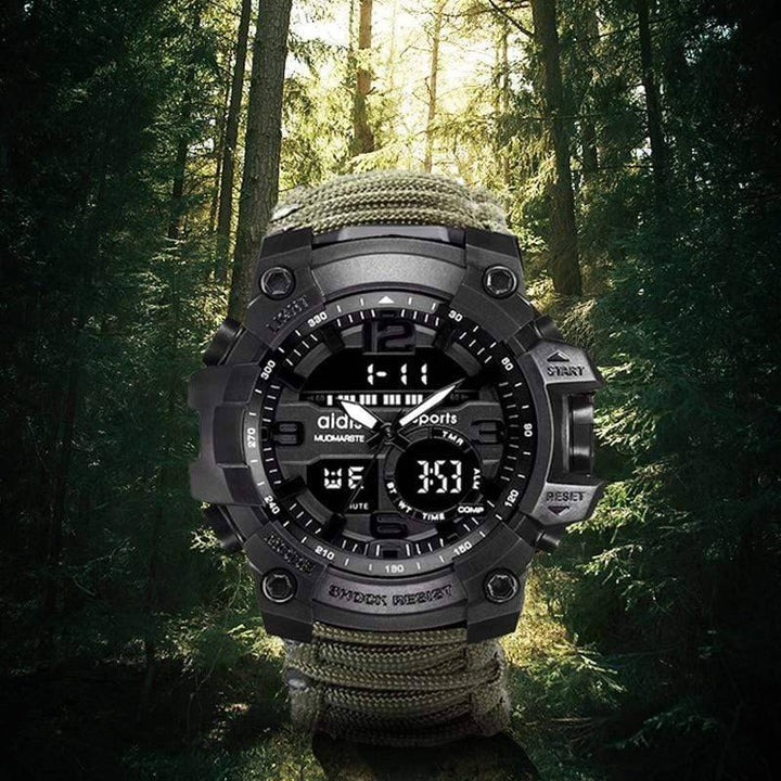 Men's rugged digital outdoor sports watch with black band, ideal for survival and hiking.