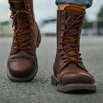 Men's rugged high-top leather hunting boots, waterproof & durable for outdoor adventures