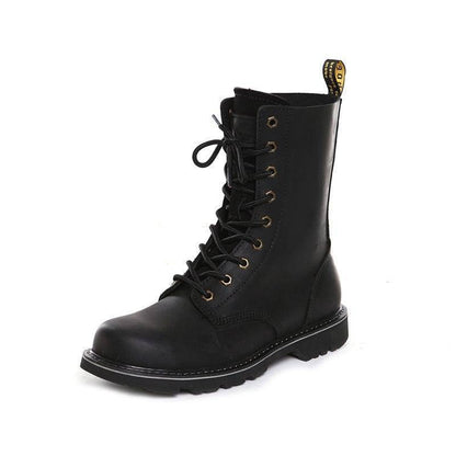 Side view of a men's heavy-duty high-top leather boot, ideal for hunting and outdoor use