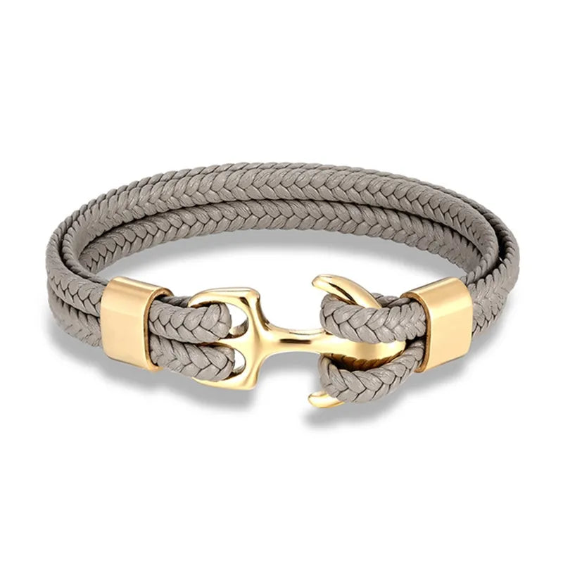Stylish men's anchor bracelet, premium leather, stainless steel clasp, an essential men's jewelry piece.