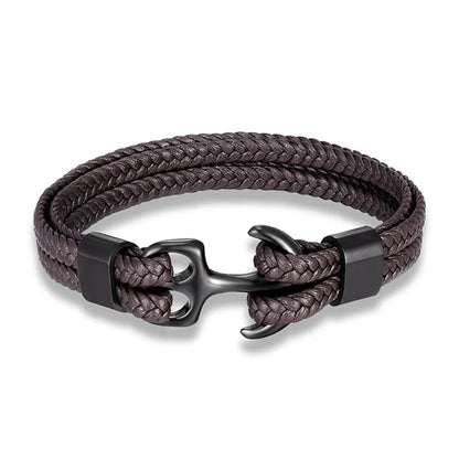 Durable men's leather bracelet with a prominent stainless steel anchor, ideal for masculine style.