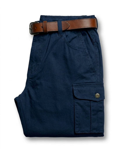 Stylish men's rugged leather cargo pants, offering durable comfort for casual & outdoor adventures.