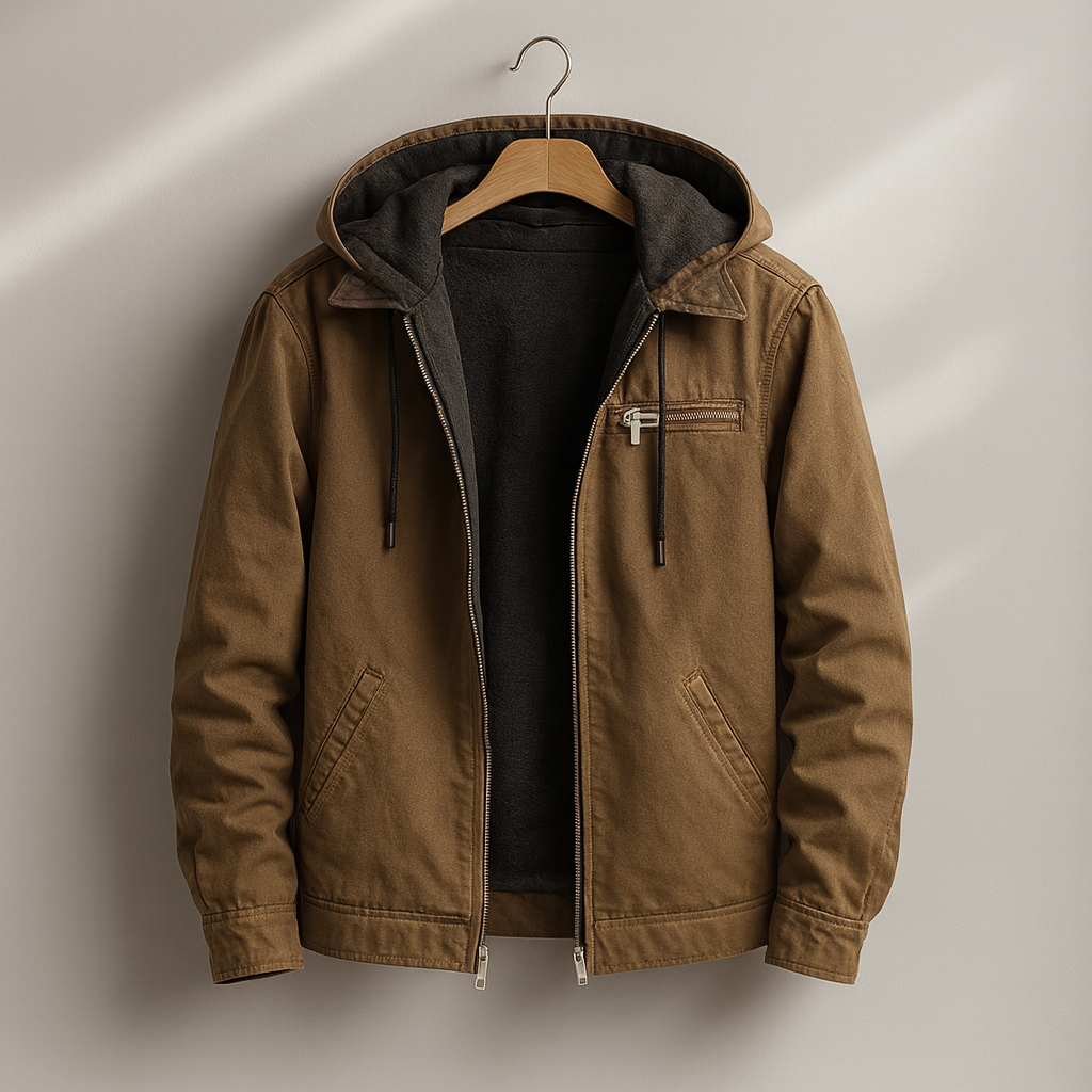 Men's rugged lined jacket. Durable & warm outdoor winter coat for workwear and casual utility.