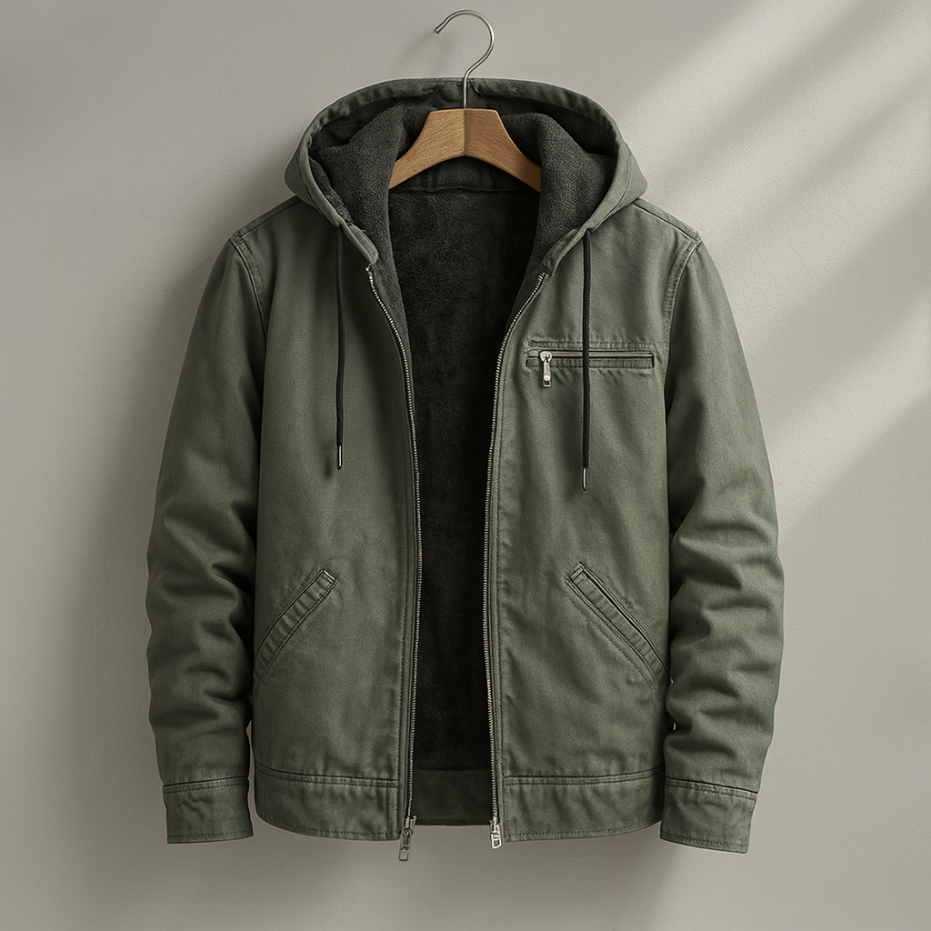 Durable men's rugged lined workwear jacket. Warm outdoor utility coat for winter tasks.