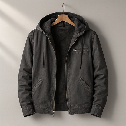Heavy-duty men's rugged lined jacket. A warm, durable outdoor coat designed for cold weather work.