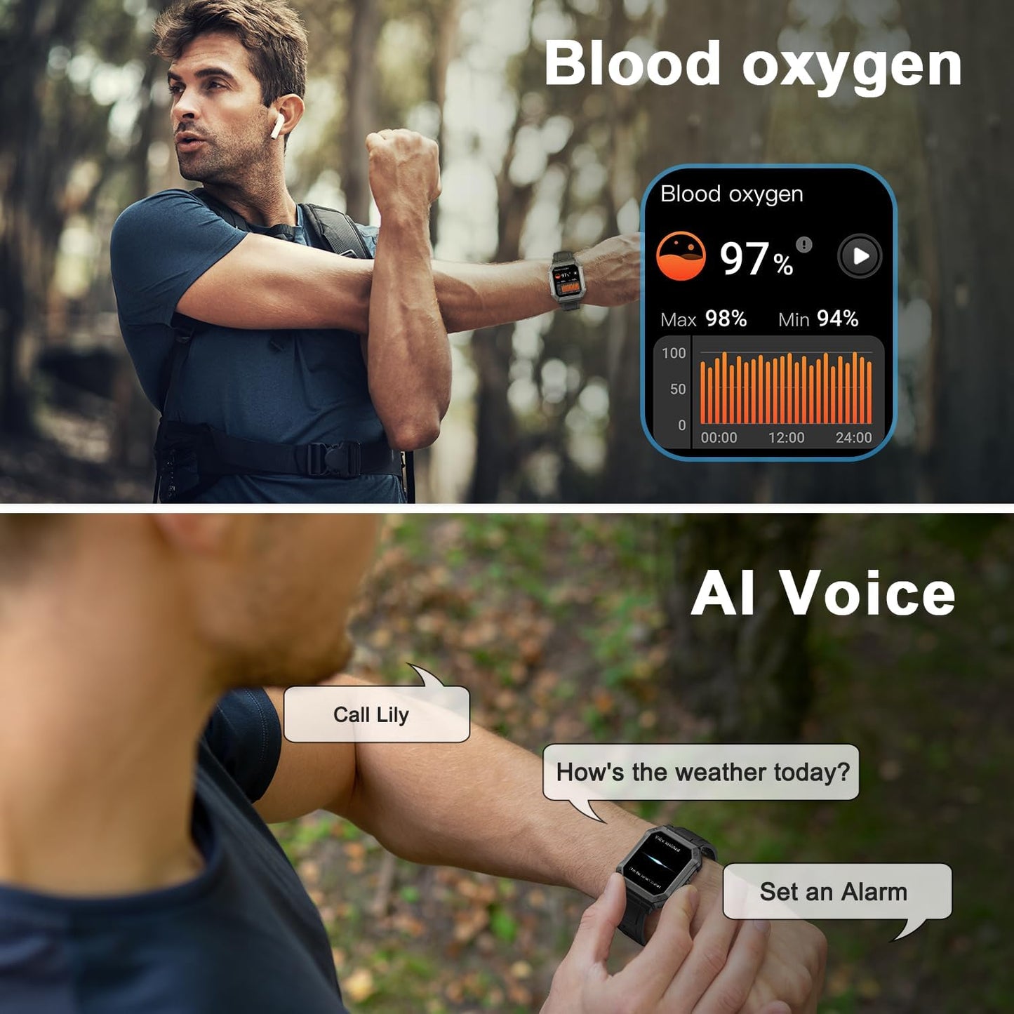 Men's outdoor rugged smartwatch with GPS, fitness tracker, and health monitor, built for extreme conditions.