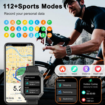 High-performance men's military fitness tracker smartwatch, durable design, with health monitoring features.