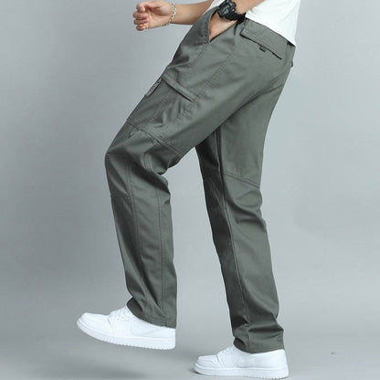 Relaxed fit leg opening of versatile men's outdoor cargo pants, comfortable for active use.