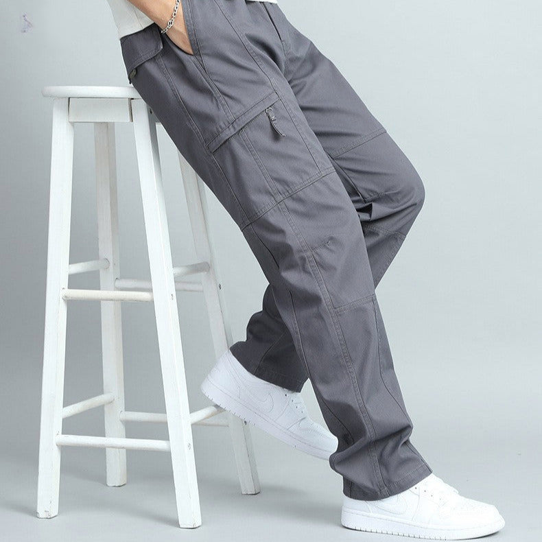 Versatile men's utility pants with secure multi-pockets, ideal for outdoor adventures & casual wear.