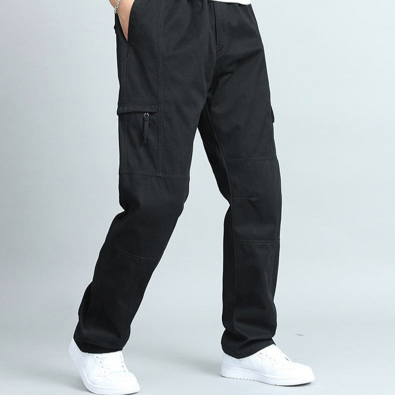 Textured fabric of comfortable men's outdoor cargo pants, built tough for workwear & daily utility.