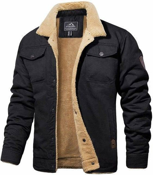 Men's rugged sherpa lined parka, cotton blend, military style winter coat for cold weather