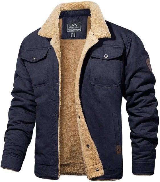Fleece lined trucker jacket parka, men's heavy duty outerwear for hunting and winter