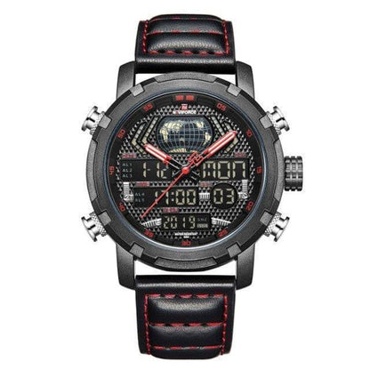 Rugged men's quartz watch featuring a tough brown leather strap and analog display