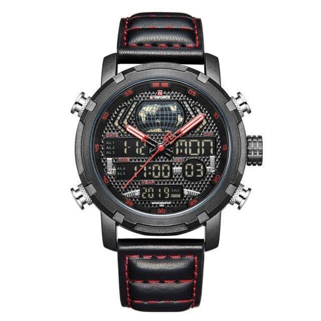 Rugged men's quartz watch featuring a tough brown leather strap and analog display