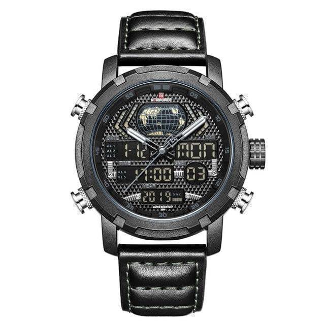 Water-resistant men's quartz watch, rugged design with a comfortable brown leather strap