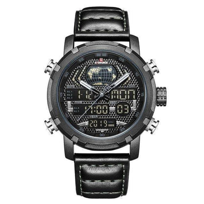 Water-resistant men's quartz watch, rugged design with a comfortable brown leather strap