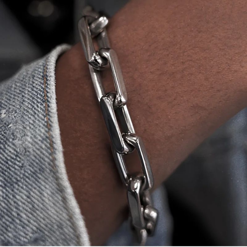 Bold men's rugged stainless steel bracelet. Durable chain jewelry for a strong, masculine style statement.