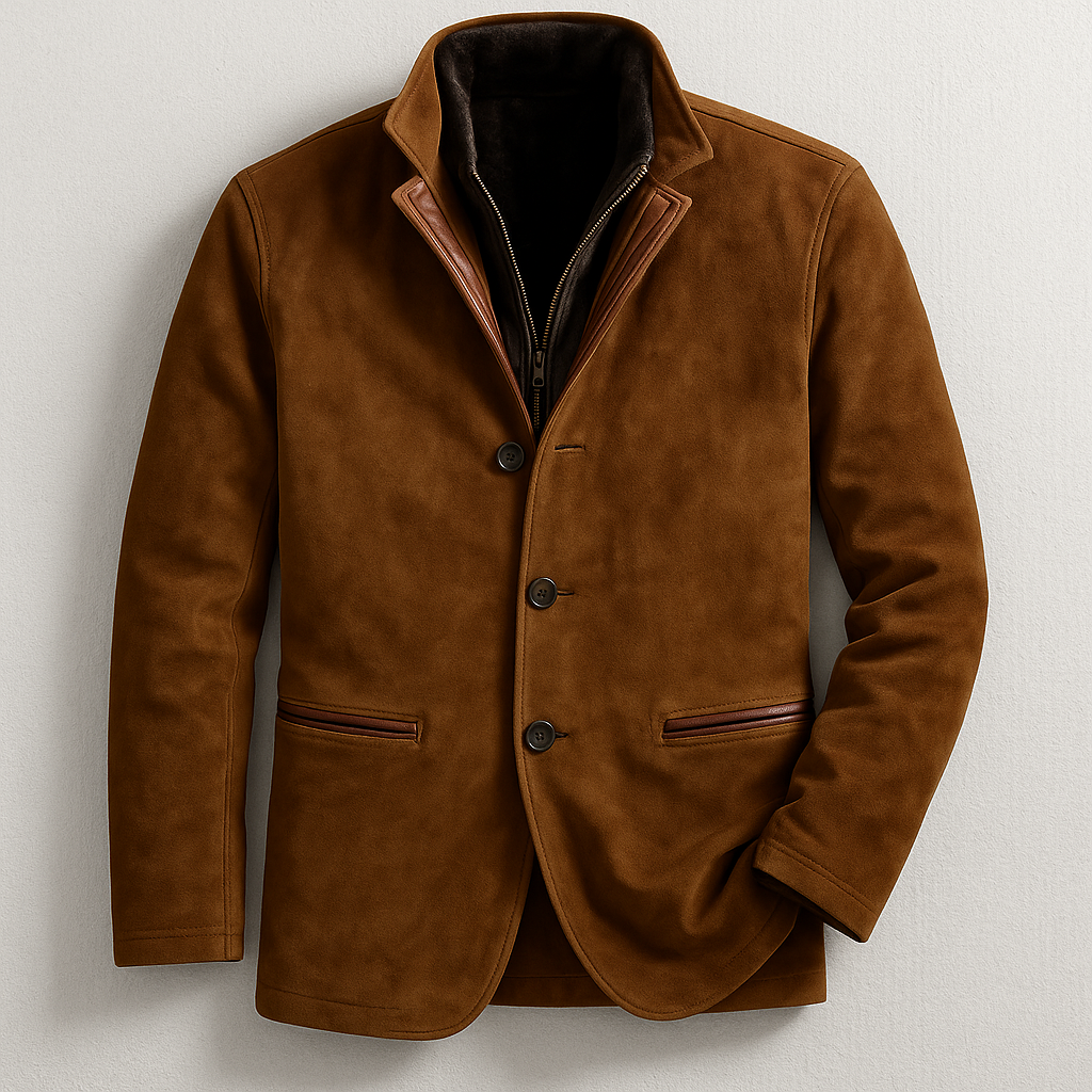 Classic men's tailored fit rugged jacket in navy, ideal outerwear for everyday & transitional styling.