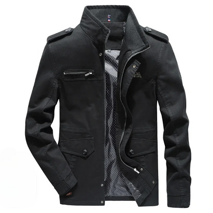 Versatile men's casual utility jacket in a military style, excellent for everyday wear, travel, or a rugged look.