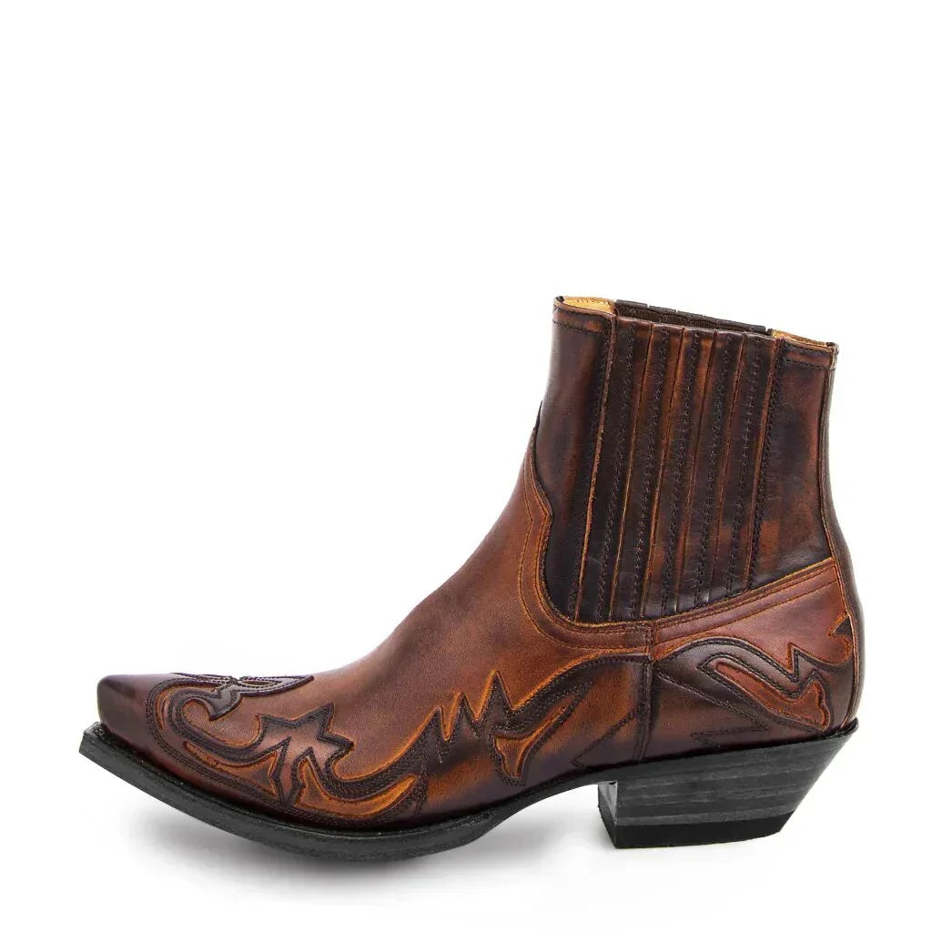 Stylish men's slip-on western ankle boots; rugged leather for fashion, comfort & durability.