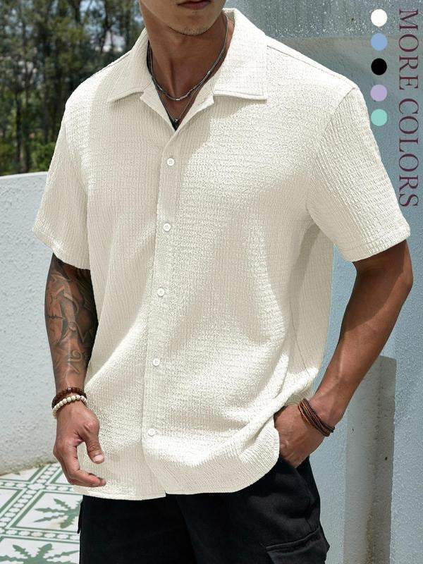 Men's Salerno textured short sleeve shirt, classic button-up for smart casual summer style.