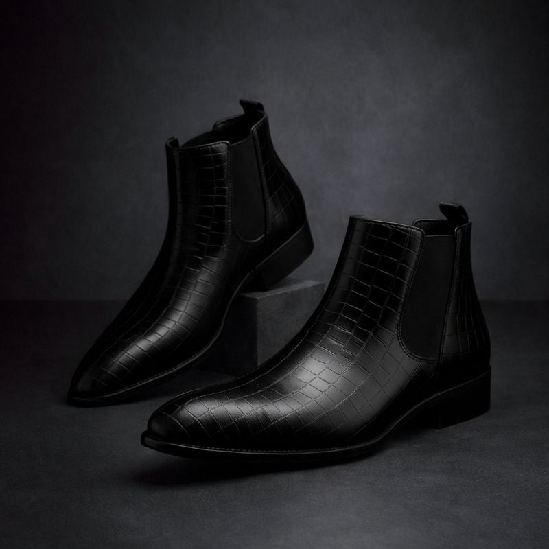 Stylish men's Sevilla alligator Chelsea boots. Versatile slip-on dress boots for modern men's fashion.