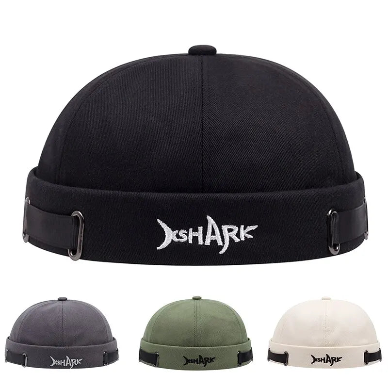 Men's Shark Mode embroidered streetwear beanie, perfect for urban fashion.