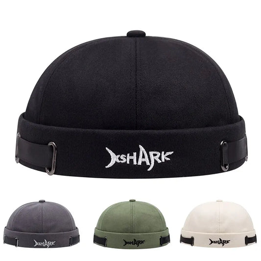 Men's Shark Mode embroidered streetwear beanie, perfect for urban fashion.