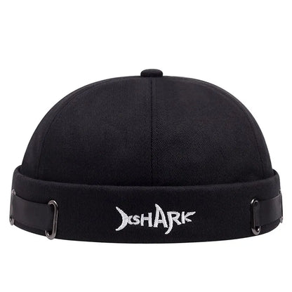 Adjustable men's Shark Mode beanie, stylish embroidered streetwear accessory.