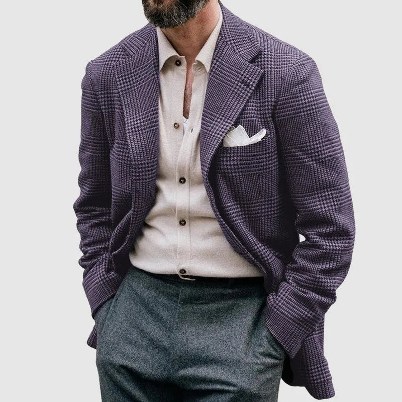 Men's sharp checkered tailored blazer for business attire. Versatile formal & smart casual men's fashion.
