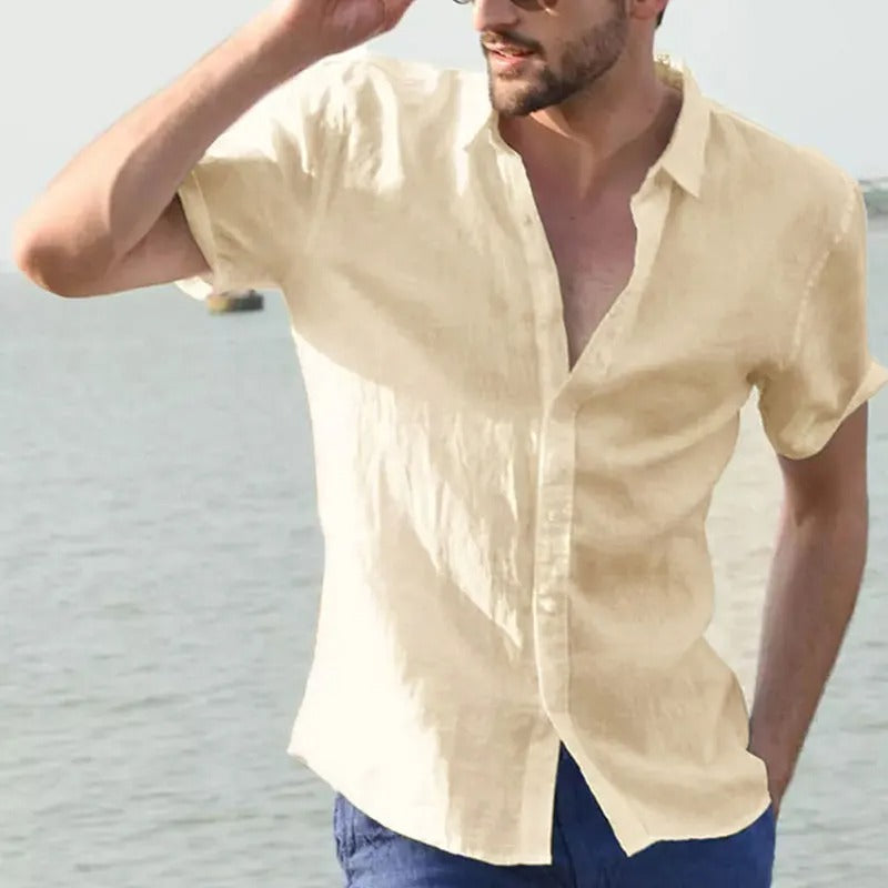 Men's short sleeve linen shirt, Matteo, for breathable summer comfort & casual wear.