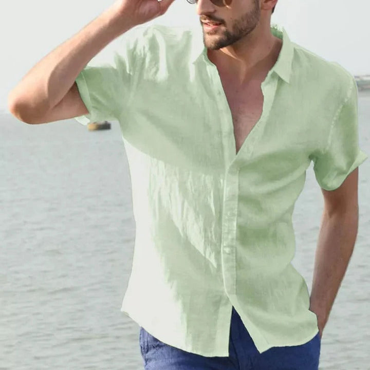 Men's breezy short sleeve linen shirt, Matteo, for relaxed, comfortable summer casual wear.