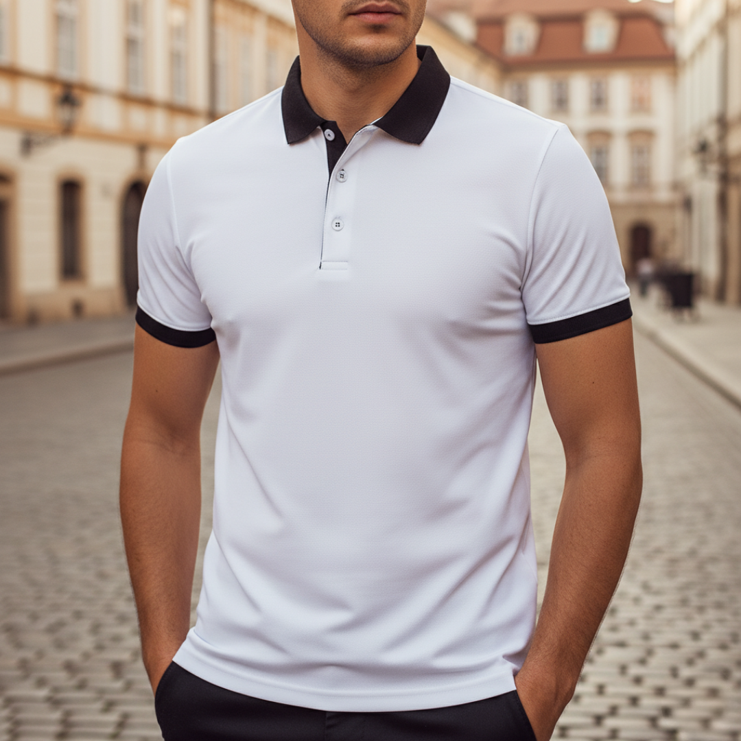 Stylish men's short sleeve polo shirt, a comfortable and classic choice for everyday fashion.